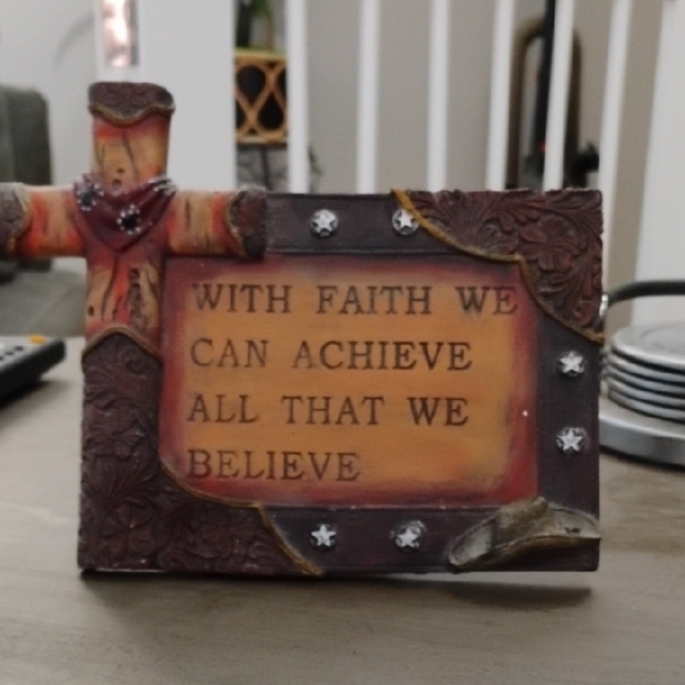Inspirational Faith Plaque with Cross - Brown and Tan